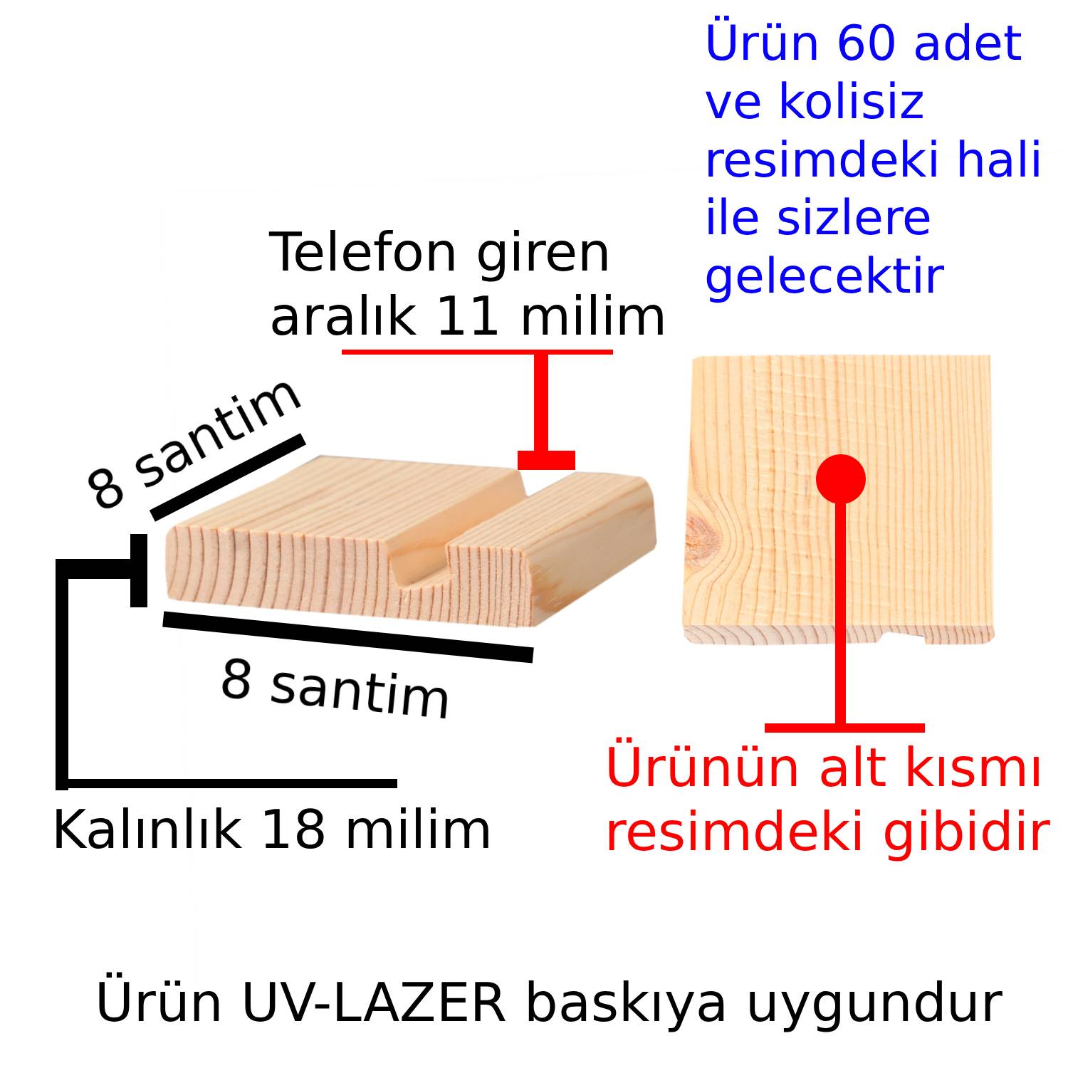Ahşap Telefon Tutucu Telefon Standı 60 Adet Lazer Ve Uv Baskıya Uygun 8x8 cm