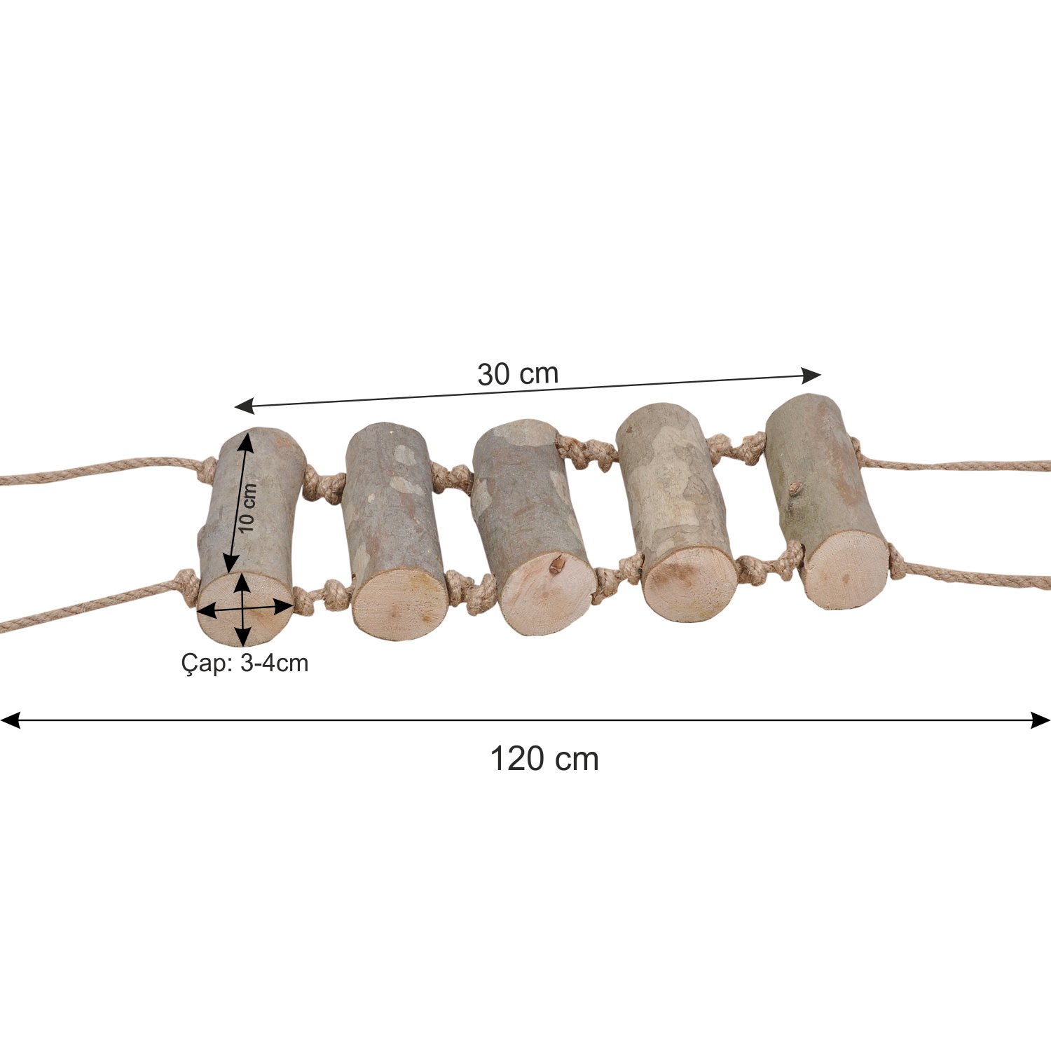 Papağan Kuş Merdiveni Kuş Tüneği Papağan Oyun Parkuru Tünek Doğal Ağaç İp Boyu 120 cm